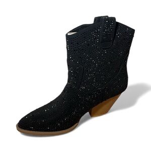 Sparkle Black Rhinestone Cowboy Ankle Boots Western NIB